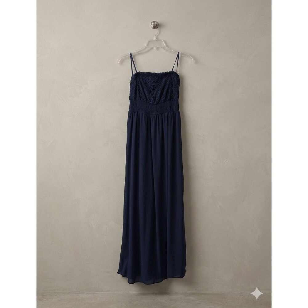 Monteau Los Angeles navy blue lace and chiffon maxi dress. Sleeveless. S